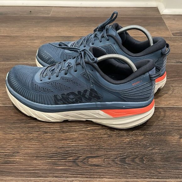 Hoka One One Bondi 7 Men's 12 Running Shoes 1110518 RTOS Blue Teal Orange - Picture 1 of 13